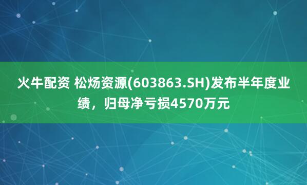 火牛配资 松炀资源(603863.SH)发布半年度业绩，归母净亏损4570万元