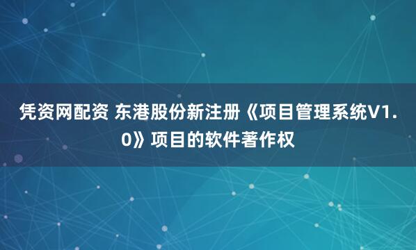 凭资网配资 东港股份新注册《项目管理系统V1.0》项目的软件著作权